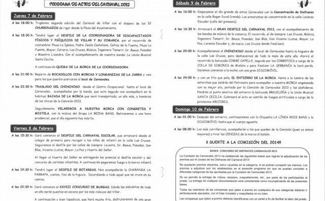programación actividades carnaval villar del arzobispo 2013