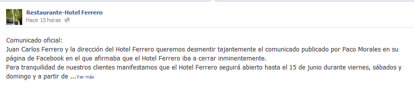 Comunicado Hotel Ferrero