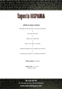 menu taperia hispania valencia 12 euros