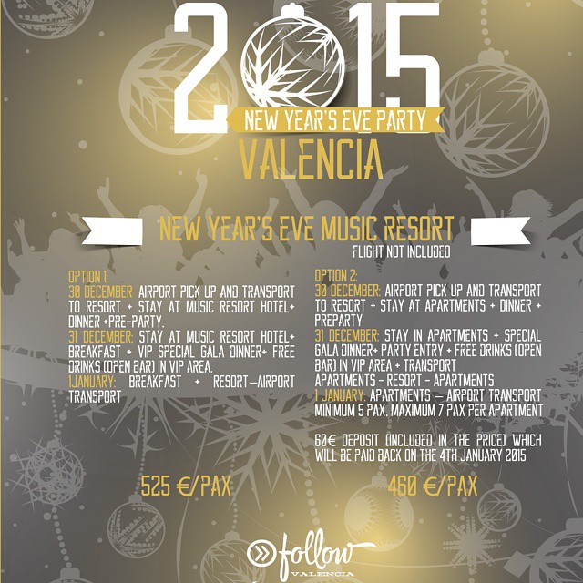 The best #newyeareveparty is waiting for you in a music resort near of #Valencia. Book your place: followvalencia.com/special-events.php
#spain #visitSpain #visitValencia #followValencia #enjoyValencia #IloveValencia #estaes_valencia #estaes_espania #valenciaenamora #thebestpicture #envalencia #comunitat_valenciana #comunidadvalenciana #valenciaterraimar #ig_valencia #lovevalencia #España #TurismoValencia #VisitaValencia #tourism #igs_world #valenciagram #newyearseve #party