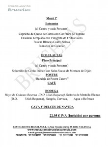Menú 1 Navidad 2014 Restaurante Bruselas