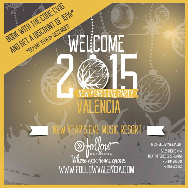 Book your place in our #newyeareveparty with the code CVIG and get a discount of15%! (Before 15th December) #spain #visitSpain #Valencia #visitValencia #followValencia #enjoyValencia #IloveValencia #estaes_valencia #estaes_espania #valenciaenamora #thebestpicture #envalencia #comunitat_valenciana #comunidadvalenciana #valenciaterraimar #ig_valencia #spain_gallery #lovevalencia #España #TurismoValencia #VisitaValencia #tourism #igs_world #valenciagram #Party #fiestanochevieja #nochevieja #descuento #discount