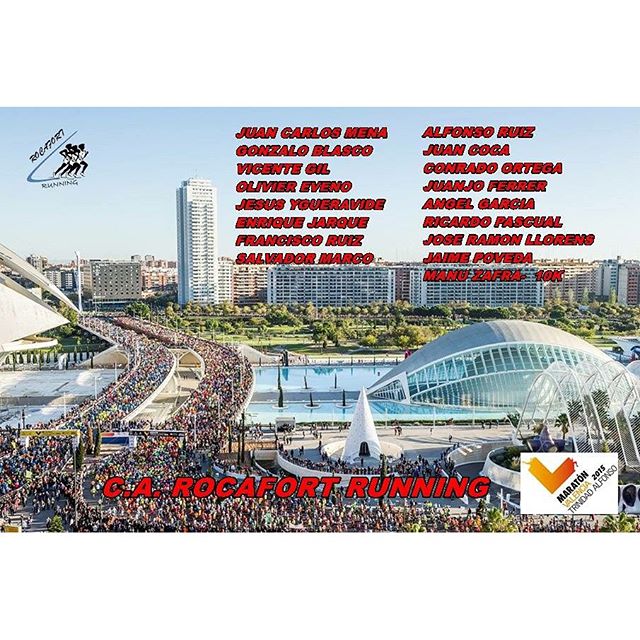 A todos nuestros corredores que este domingo lo darán todo para lograr sus metas, les animamos y deseamos éxito.
Amunt Rocafort Running! 
#maratonvalencia #maraton #loverunning #lovevalencia #happyrunner #run4fun
