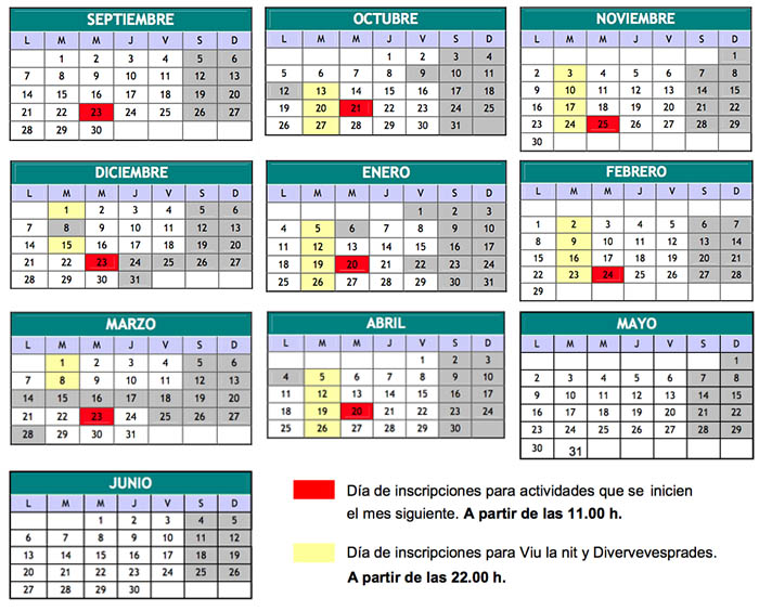 Calendario inscripciones Guía de actividades 2015-2016