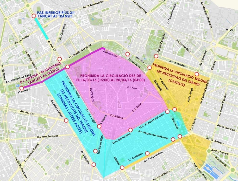 cortes de tráfico en fallas