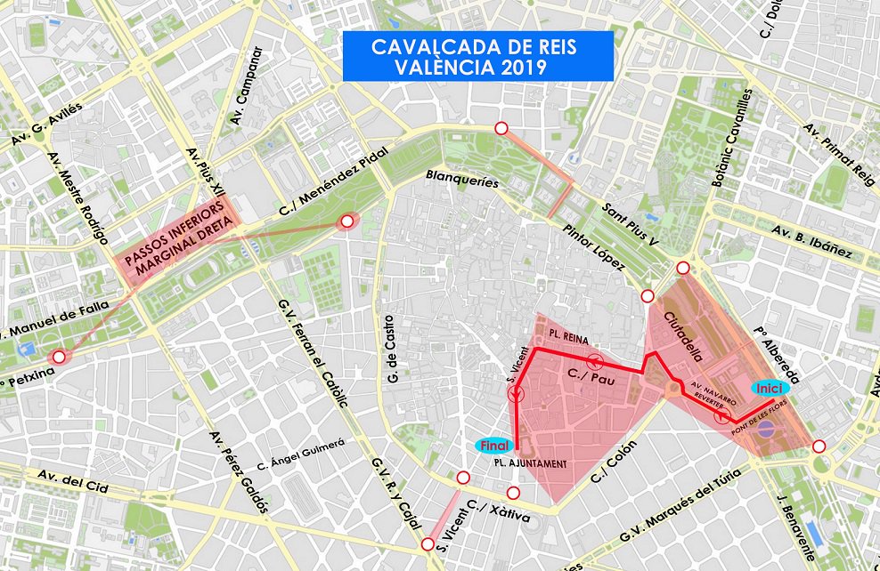 calles cortadas cabalgata de reyes 2019